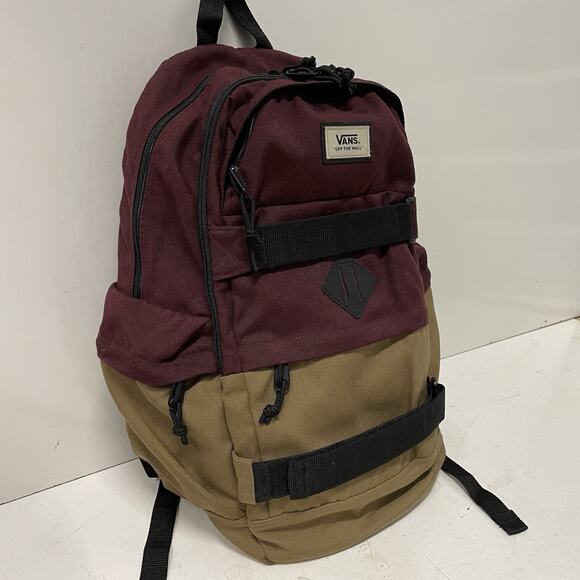 Vans Planned Pack 3 Skate Backpack Board Straps Maroon Red Canvas Bag - Picture 2 of 7